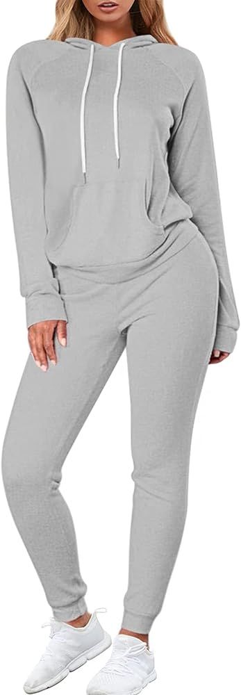 FUPHINE Women's Two Piece Outfits Sweatsuits Set Long Sleeve Pullover Hoodie and Jogger Sweatpant... | Amazon (US)