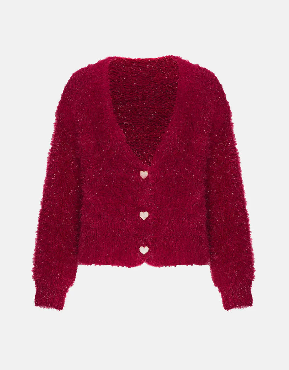 Heart Button Fluffy Cardigan | Urban Revivo