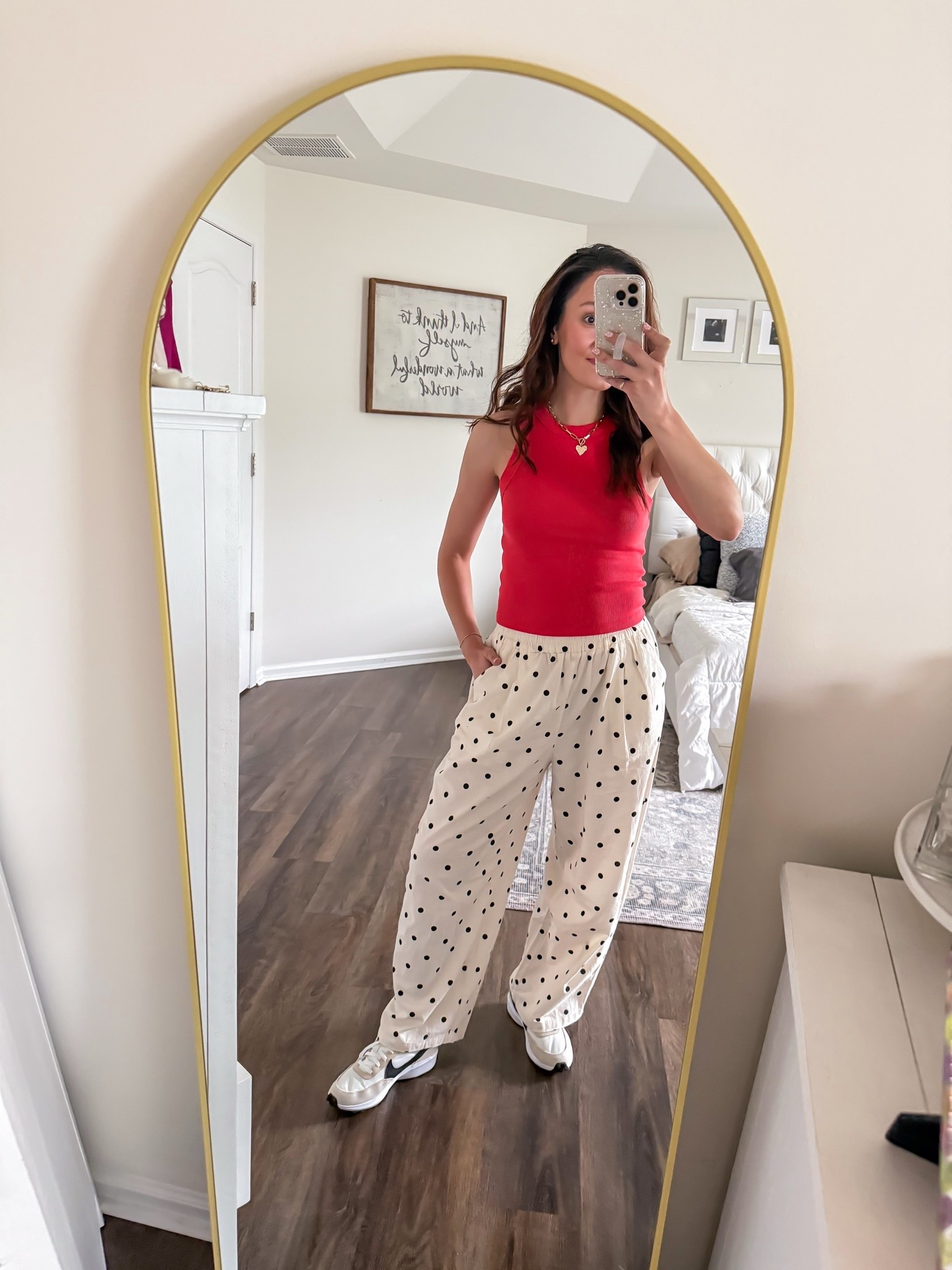Summer outfit with polka dot pants and red tank top

#LTKootd #LTKSeasonal