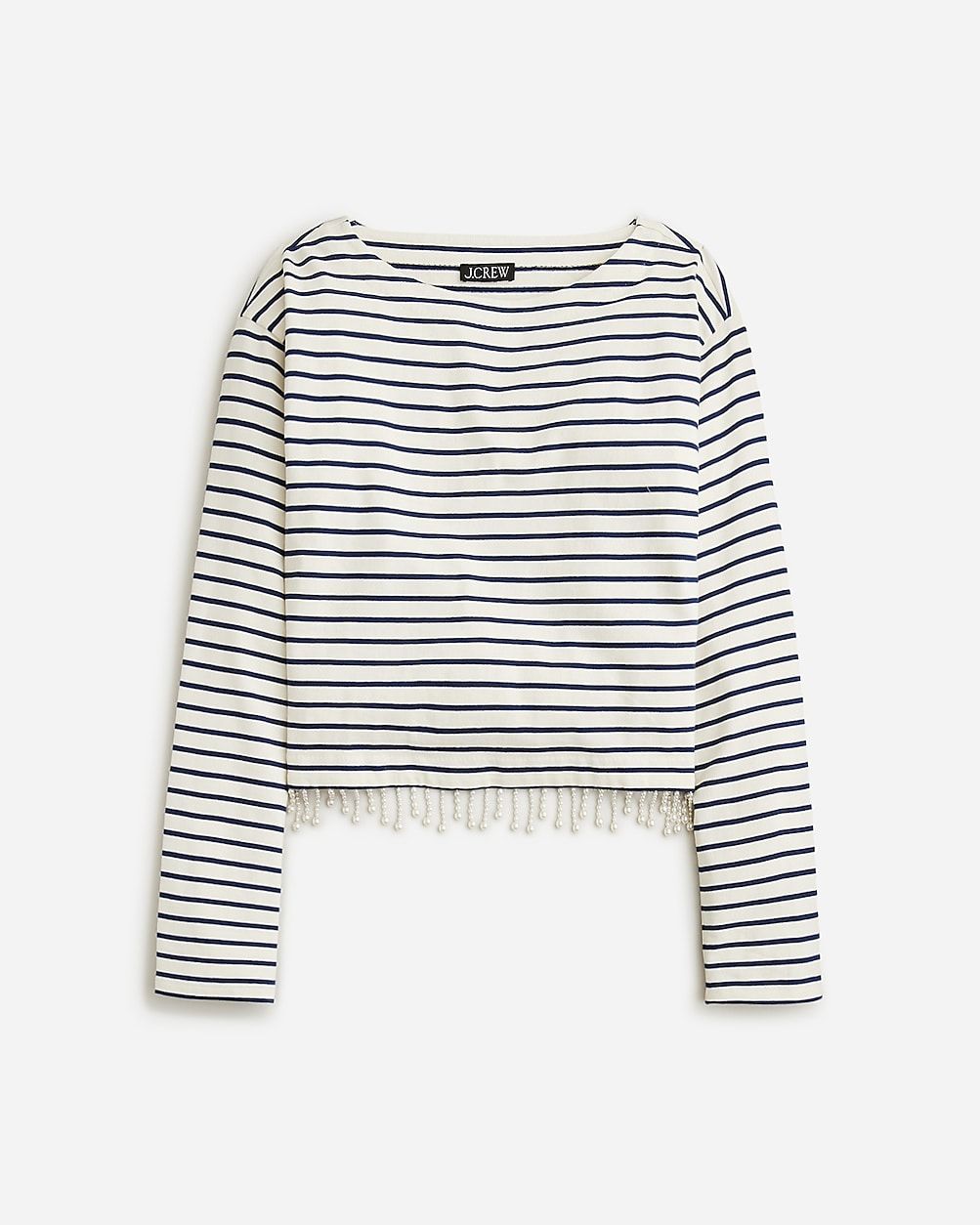 Pearl-fringe long-sleeve T-shirt in stripe | J.Crew US