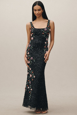 Mac Duggal Square-Neck Floral Beaded Maxi Dress | Anthropologie (US)