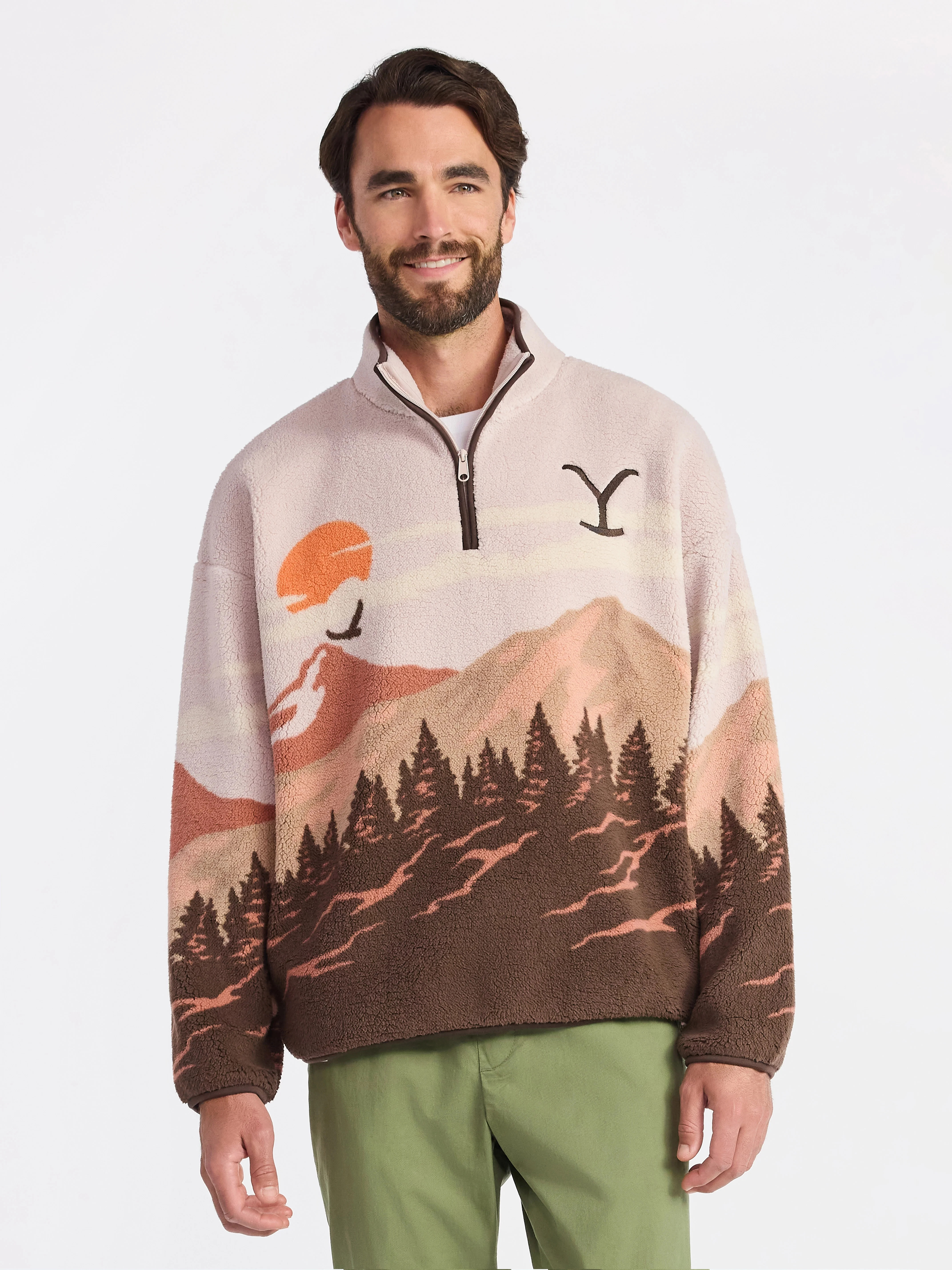 Yellowstone Men's & Big Men's Faux Shearling Quarter-Zip Jacket, Sizes S-3XL | Walmart (US)