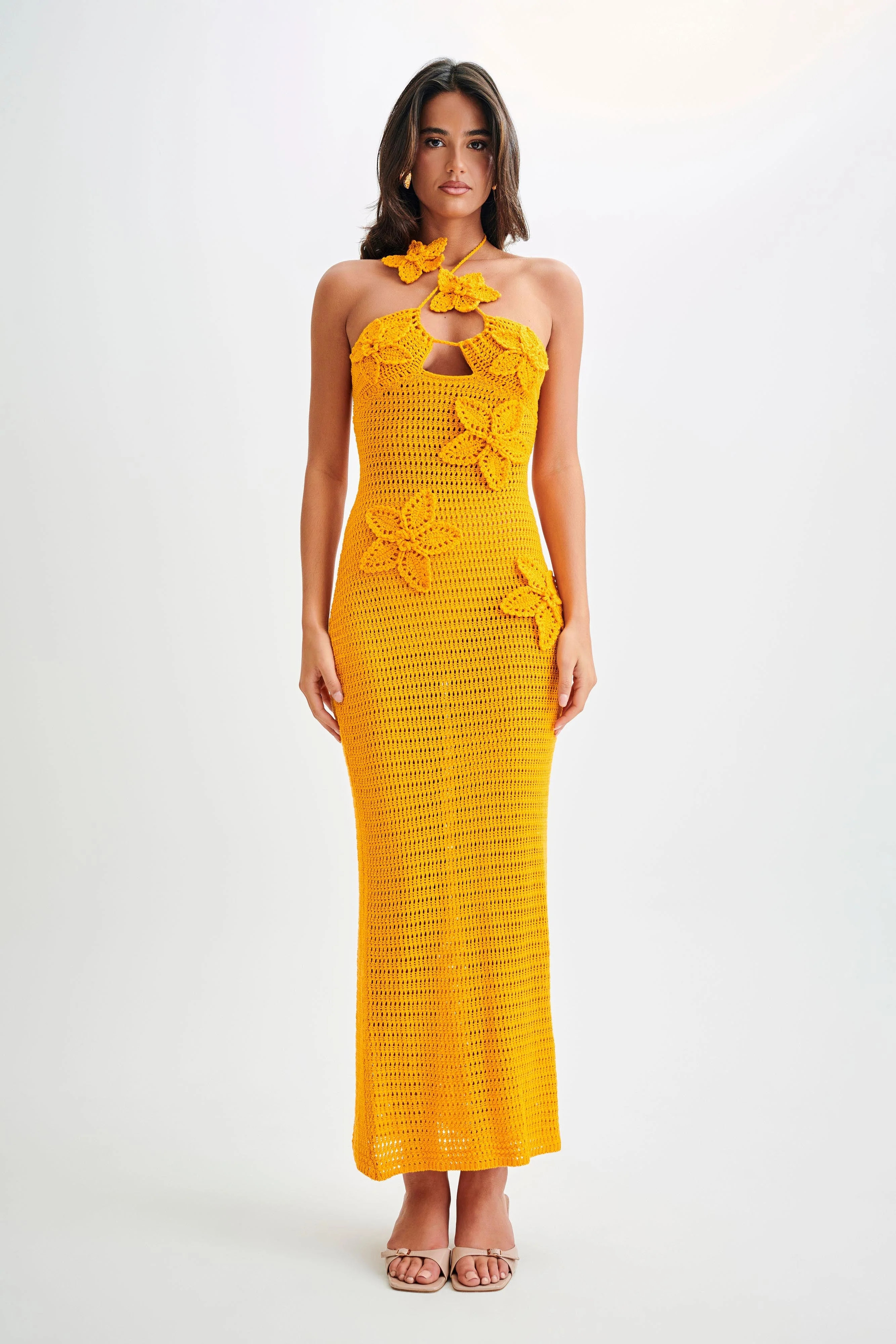 Kyla Floral Crochet Maxi Dress - Orange Sherbet | MESHKI US