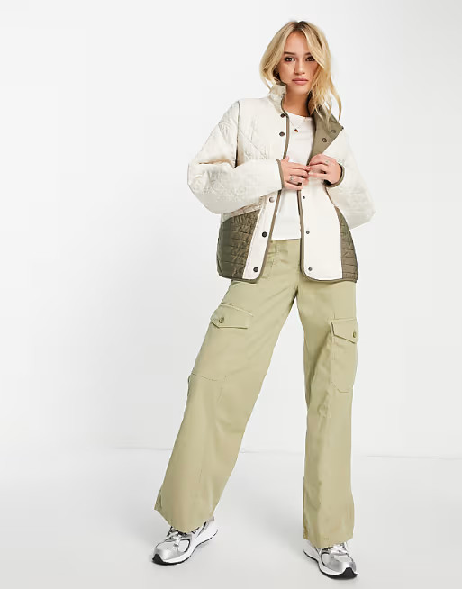 AllSaints Madison reverse jacket in white/khaki | ASOS (Global)
