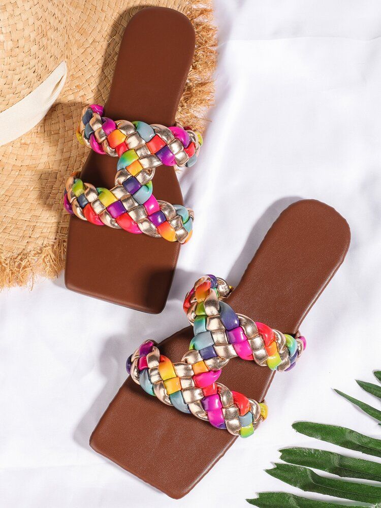 Color Block Braided Slide Sandals | SHEIN