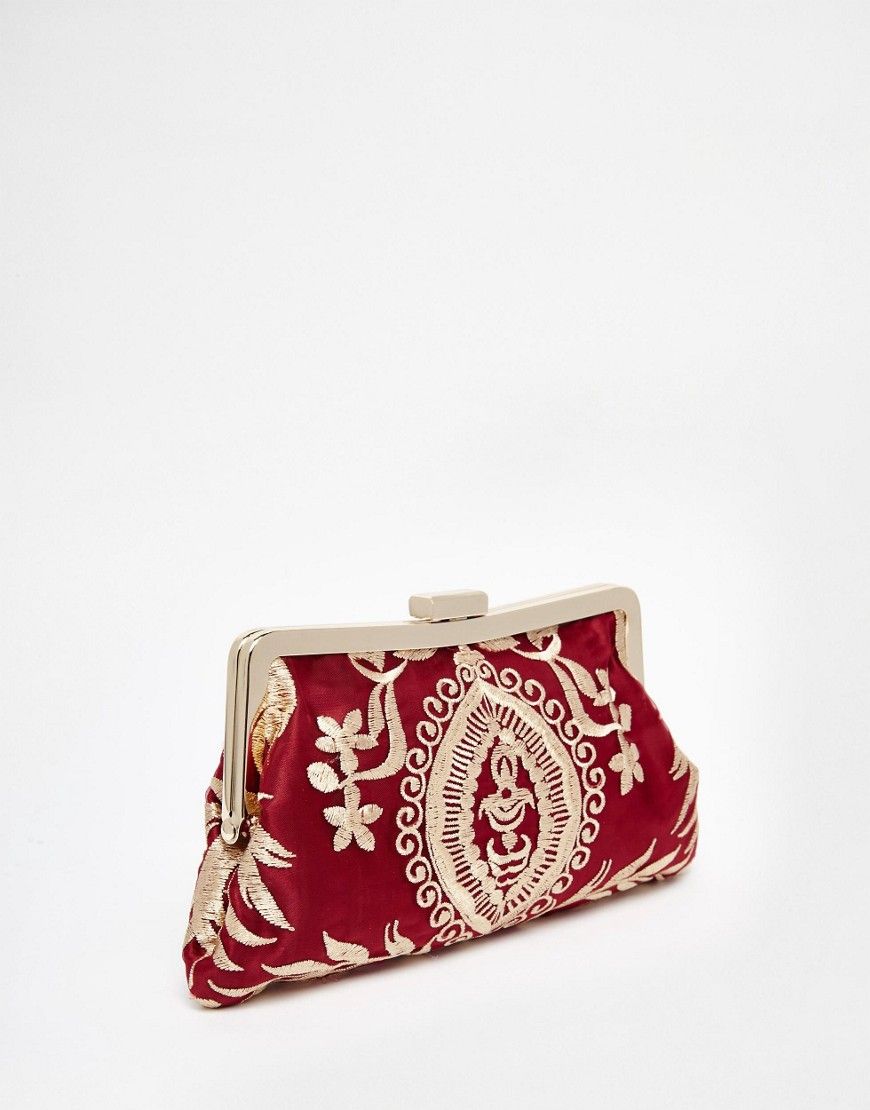 Chi Chi Brocade Clip Top Clutch Bag in Red &amp; Gold | ASOS US