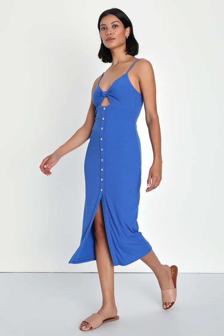 Royal Blue Ribbed Knit Cutout Bodycon Midi Dress | Royal Blue Dress | Baby Blue Dress | Lulus (US)