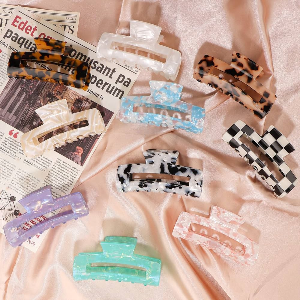 Magicsky 10 Pcs Hair Claw Clips for Women, Opal Marble Tortoise Acrylic Large Claw Clip for Thick... | Amazon (US)