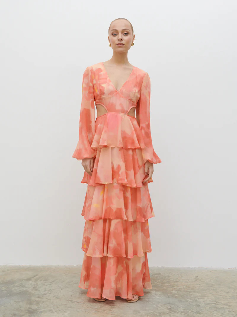 Ashton Cut Out Maxi Dress - Dusky Rose Watercolour | Pretty Lavish (UK)
