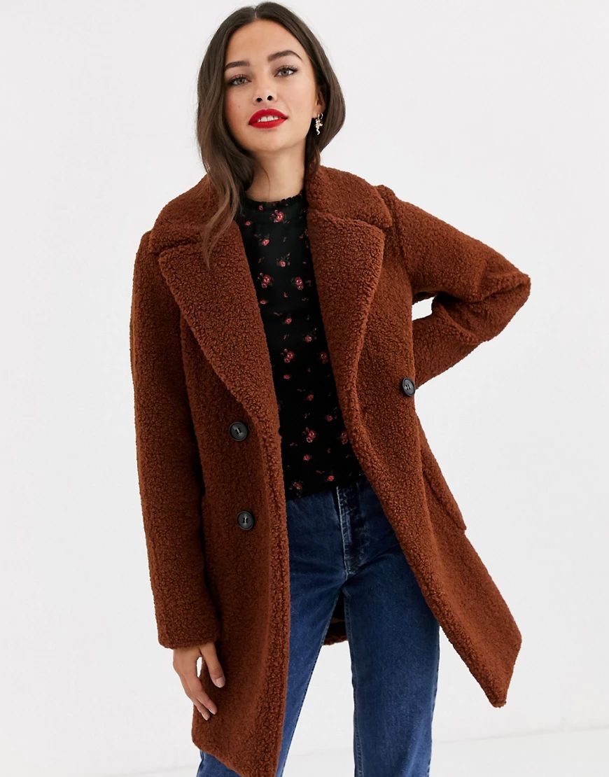 New Look teddy coat in rust-Brown | ASOS (Global)