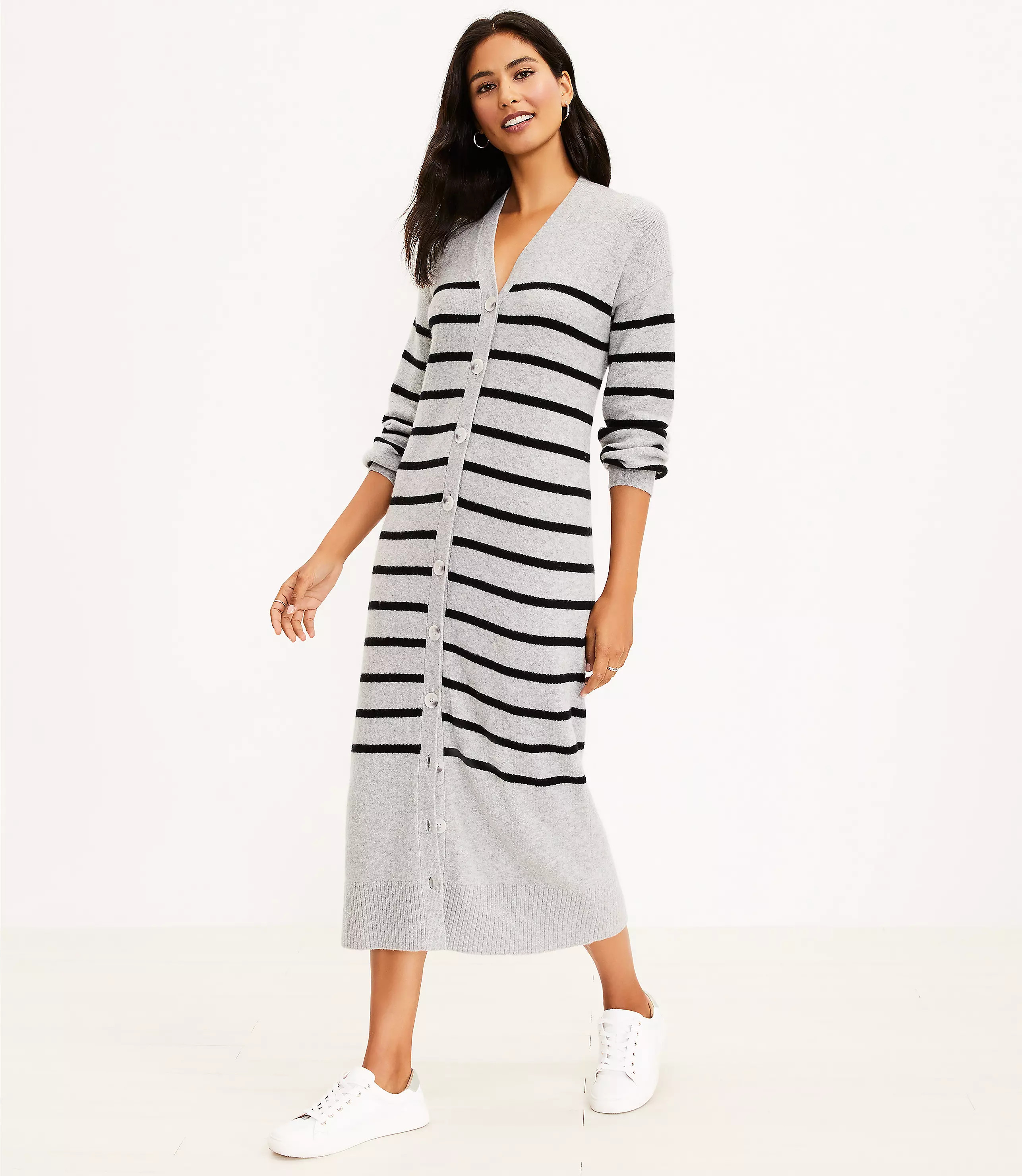 Striped Cardigan Midi Dress | LOFT