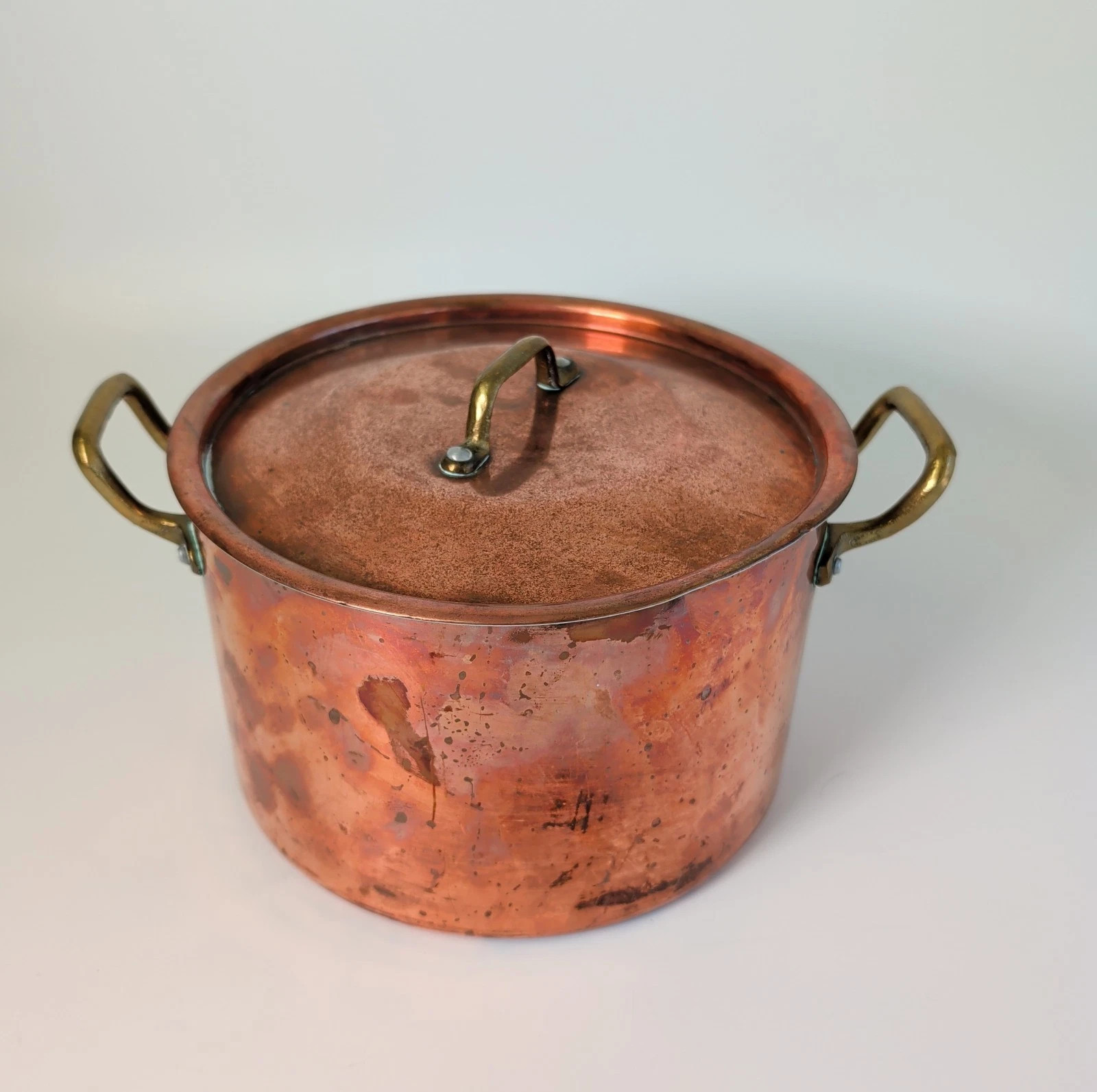 Vintage Tin Lined Copper Stock Pot w/ Lid 8" wide 5" deep Brass Handles | eBay | eBay US