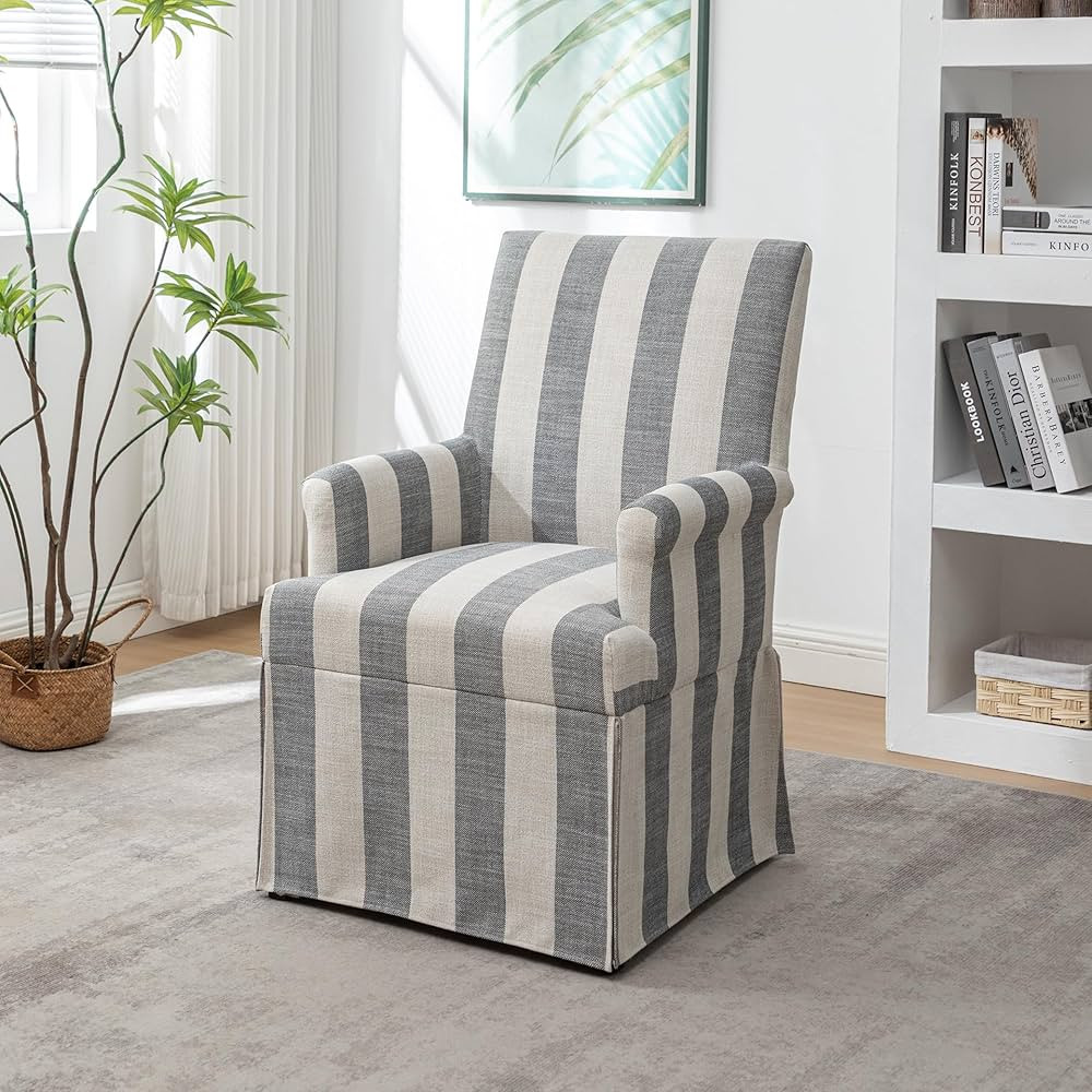 Wovenbyrd Lakeshore Classic Covered Arm Chair, Blue and Linen Stripe Fabric | Amazon (US)
