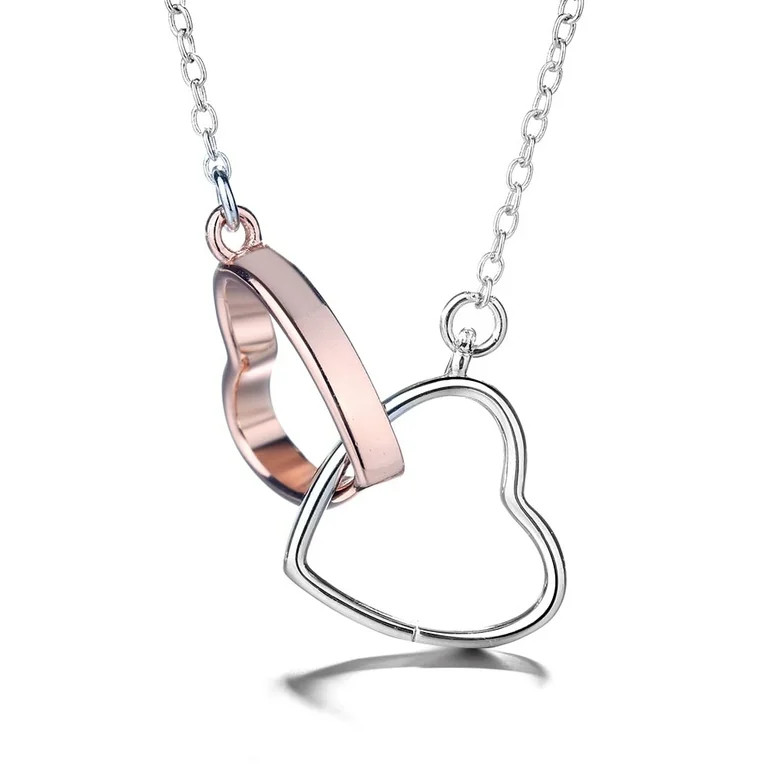 Amy and Annette Double Heart Pendant Necklace, Sterling Silver, 18" | Walmart (US)