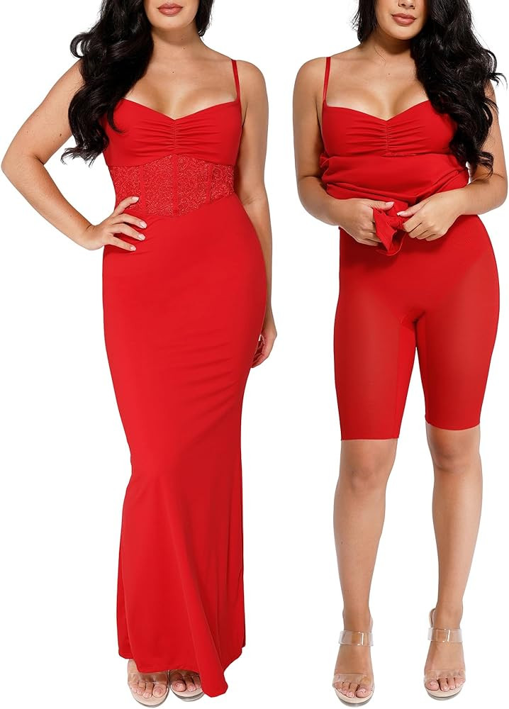 Popilush Shaper Dress Lace Formal Maxi Dresses with Built in Shapewear Corset Cocktail Party Dres... | Amazon (US)