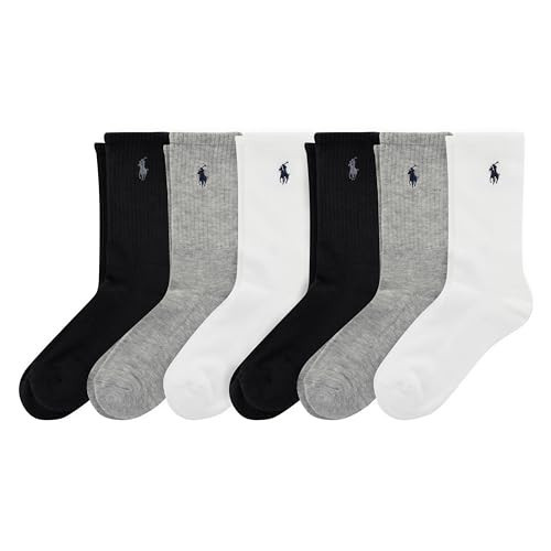 Polo Ralph Lauren Boys' Classic Sport Crew Socks-6 Pair Pack-Soft Stretchy Yarn & Stay Up Top, Gray Assorted, 8-9.5 | Amazon (US)