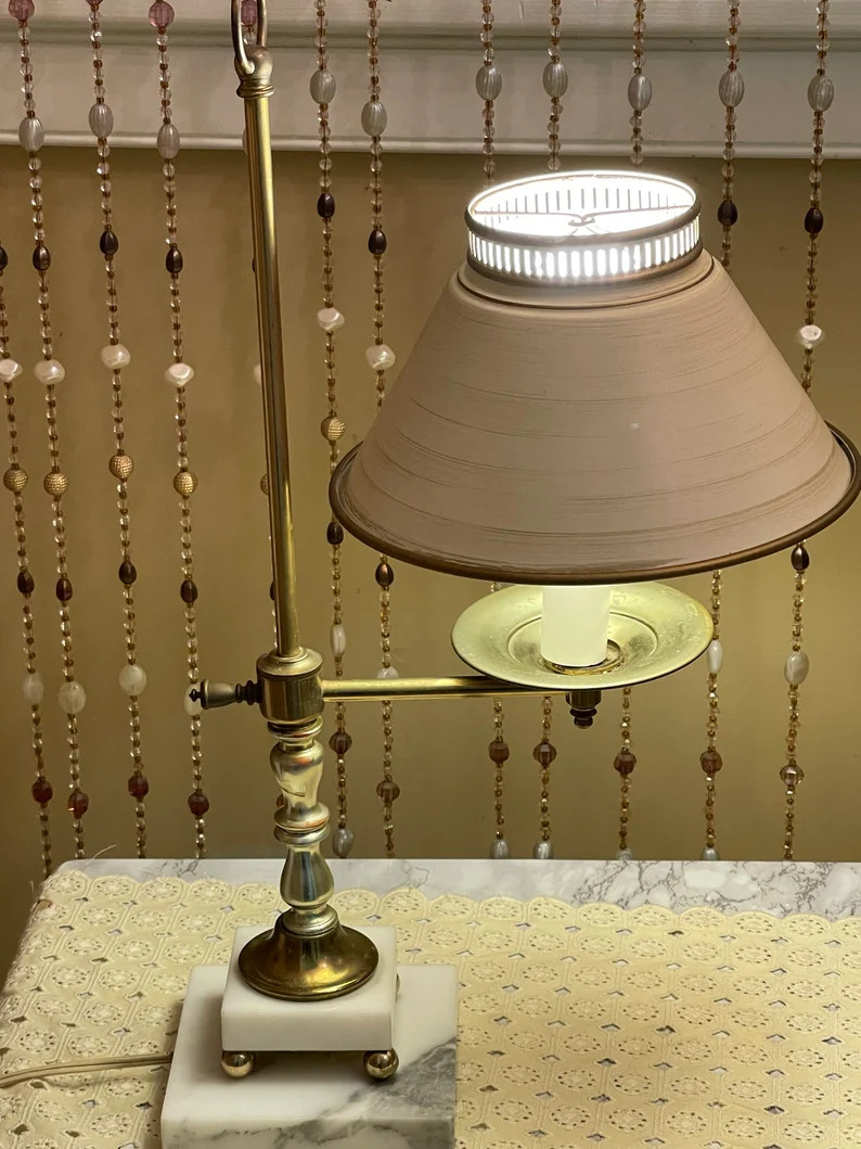 BRASS & MARBLE Lampmetal Shadeplastic Turn Knobtwo Layered Marble Baseball Feettall Polebar Desig... | Etsy (US)