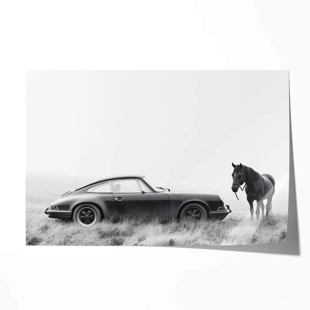 Vintage Porsche 911 and Horse Print: Black and White Sports Car Photography - Etsy | Etsy (US)
