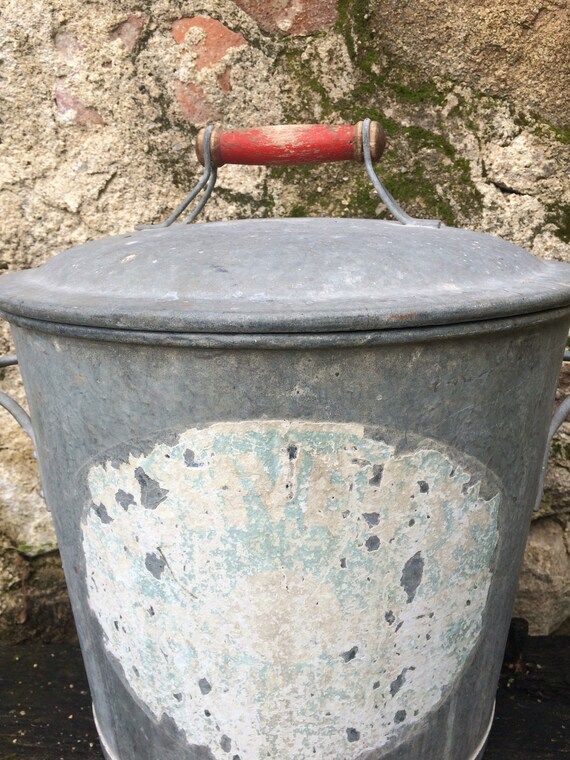 French vintage zinc bucket with lid! | Etsy (US)