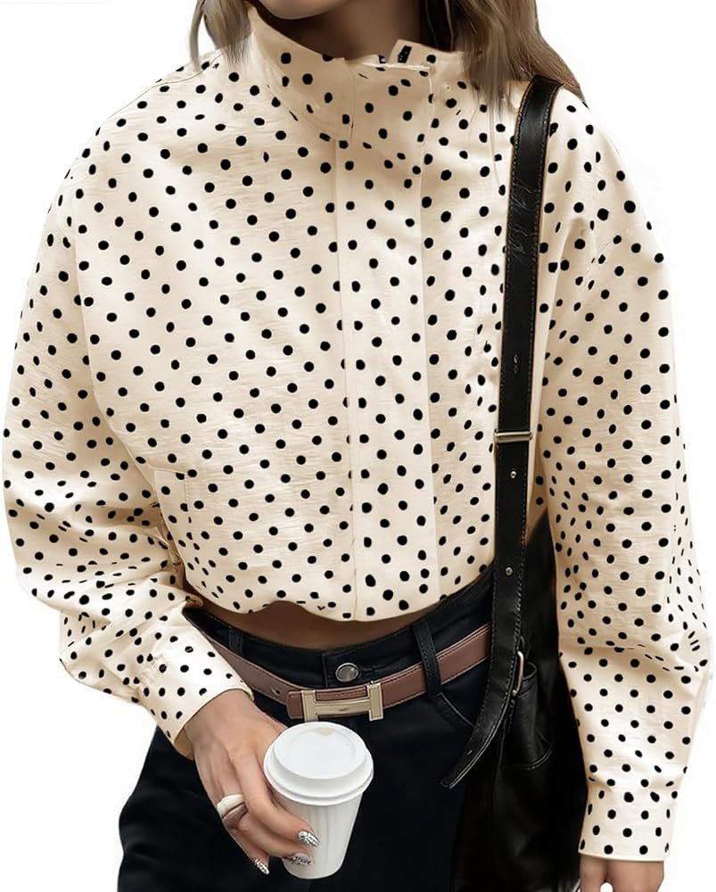 Tankaneo Womens Polka Dot Zip Up Cropped Jackets | Amazon (US)