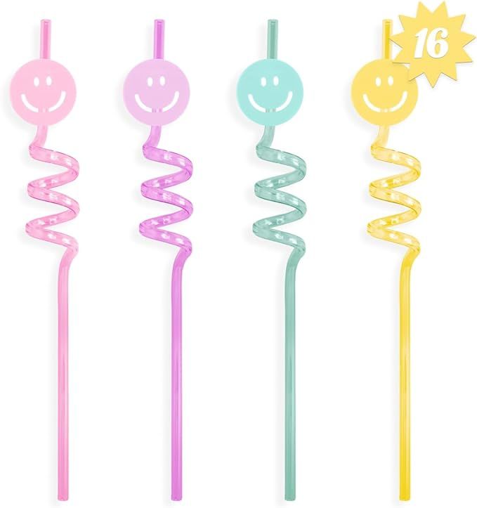 xo, Fetti Pastel Smiley Reusable Straw Set - 16 pc | Preppy Birthday Party Decorations, Cute Bach... | Amazon (US)
