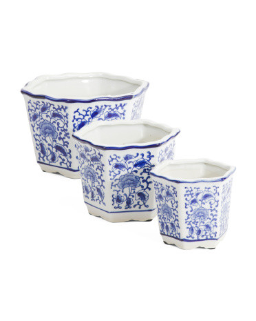 3pc Ceramic Chinoiserie Indoor Planters | Plants & Planters | Marshalls | Marshalls