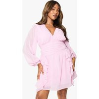 boohoo Women's Plus Chiffon Ruffle Skater Dress in Pink | Size: 24 | boohoo (US & Canada)