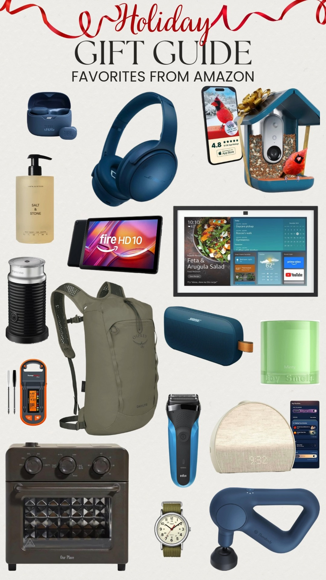 Holiday Gift Guide Favorites From Amazon 🎁✨
Portable speaker, electric razor, a classic watch, luxe body wash, and the coziest candle are perfect gifts for anyone on your list. Plus top picks like an air fryer oven, alarm clock, massage gun, Kindle, meat thermometer, backpack, milk frother, bird feeder, and Echo Show for practical, crowd pleasing gifting! 

 #LTKGiftGuide #LTKSaleAlert