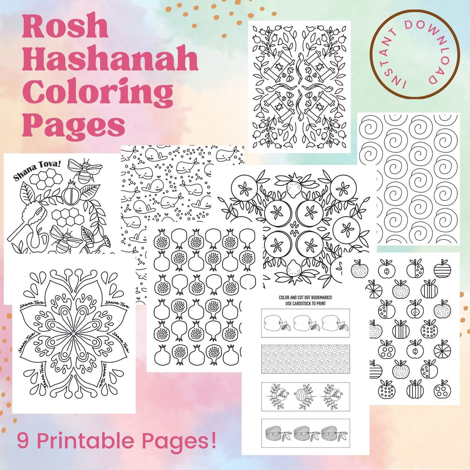 Rosh Hashanah Digital Coloring Book, 9 Printable Coloring Pages PDF, Instant Download, Jewish Hol... | Etsy (US)