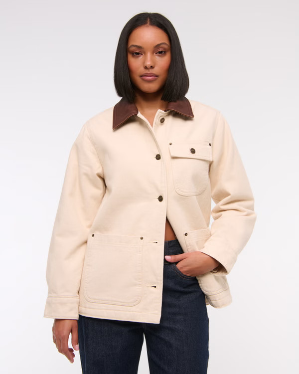 Women's Mid-Length Twill Workwear Jacket | Women's Coats & Jackets | Abercrombie.com | Abercrombie & Fitch (US)