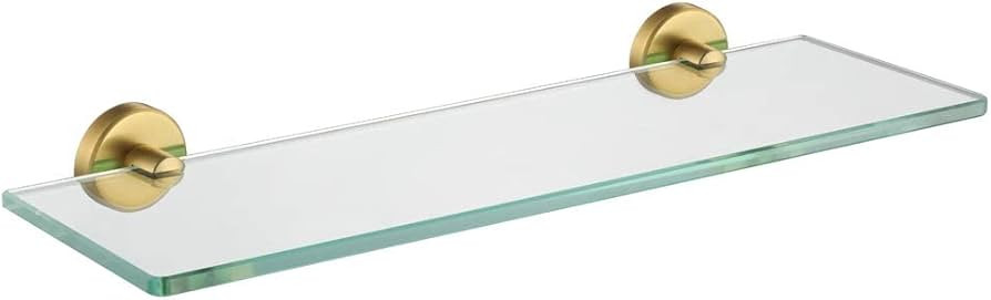 JQK Bathroom Glass Shelf Gold, Tempered Glass Shower Storage 16 by 5 inches, 304 Stainless Steel ... | Amazon (US)