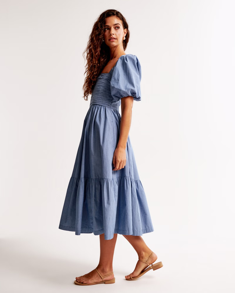 Women's The A&F Emerson Poplin Puff Sleeve Midi Dress | Women's Dresses & Jumpsuits | Abercrombie... | Abercrombie & Fitch (US)
