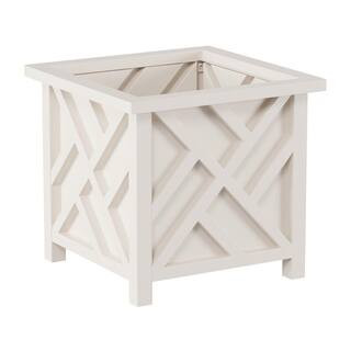 White Plastic Square Planter Box with Lattice Pattern | The Home Depot