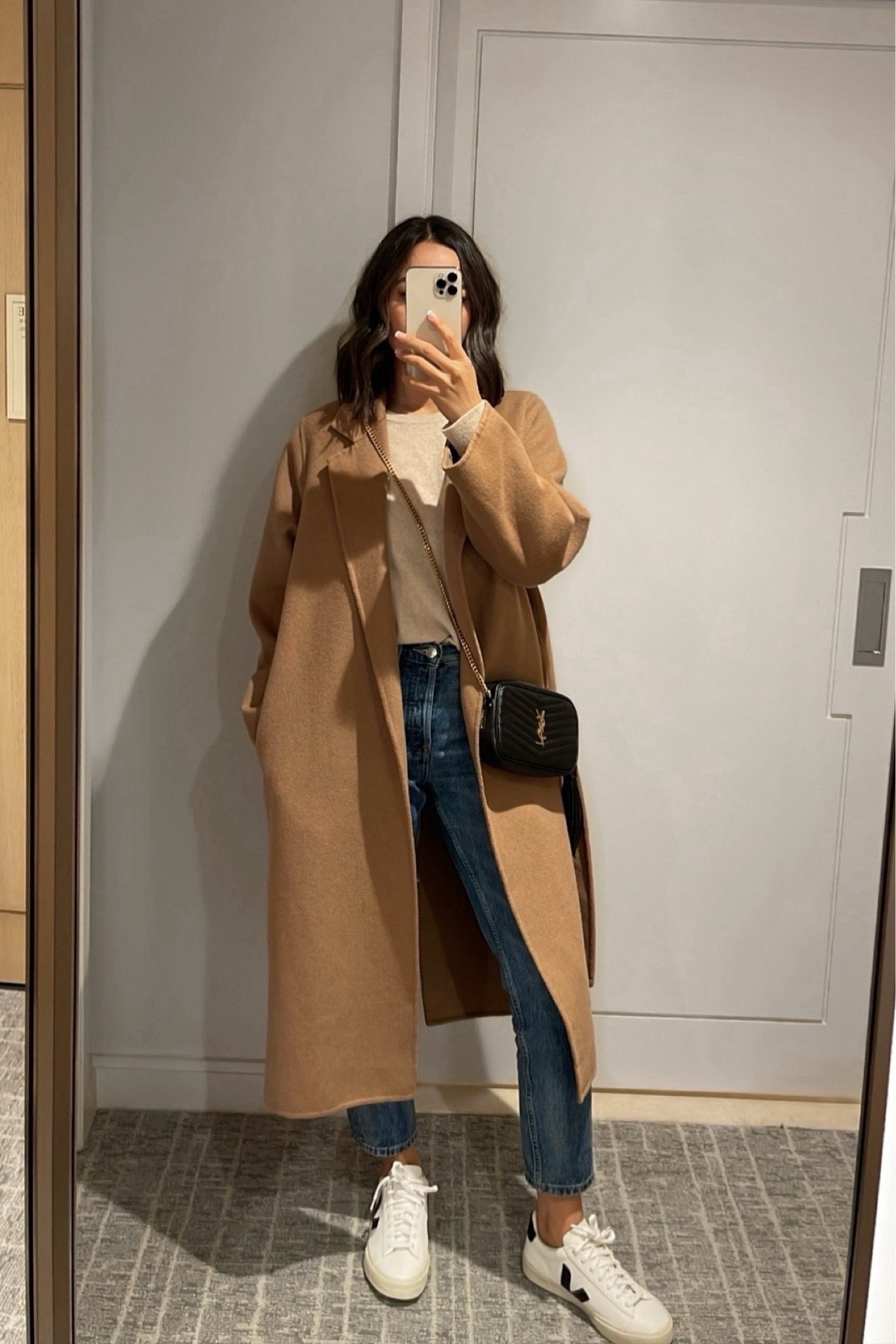 Casual fall outfit styling a camel coat 

• mango camel coat xs, always sells out! 
• LilySilk sweater 
• everlane 90s cheeky jeans 
• veja sneakers 
• Ysl purse 

Travel outfit / casual outfit / fall style / fall fashion 

#LTKStyleTip #LTKSeasonal