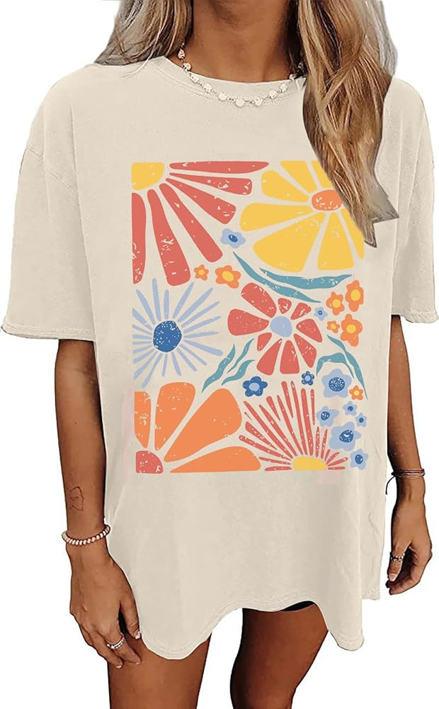 Womens Oversized Tshirt Flower Graphic Tees Nashville Music Short Sleeve Shirts Summer Casual Loo... | Amazon (US)