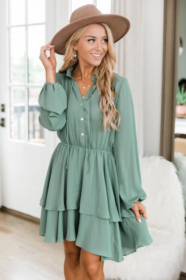 Layered With Happiness Dress Olive | The Pink Lily Boutique