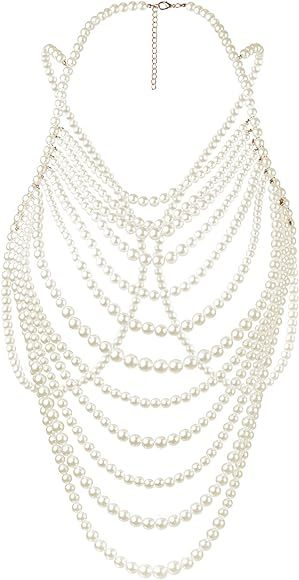 BELLALULU Women's Pearl Body Chain Bra Sexy Bikini Body Chain-shoulder Necklace paris Fashion Bod... | Amazon (US)