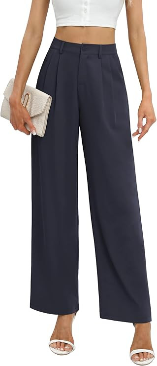 Feiersi Women's Business Work Trousers High Waisted Wide Leg Pants Long Straight Suit Pants with ... | Amazon (US)