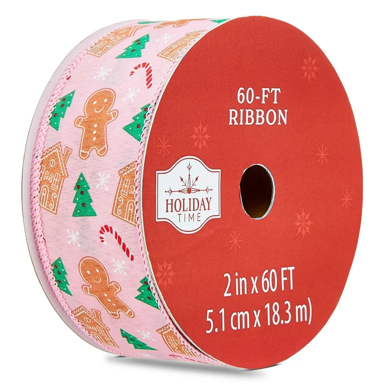 Gingerbread Christmas Ribbon, Pink and Brown, 2" x 60', by Holiday Time - Walmart.com | Walmart (US)