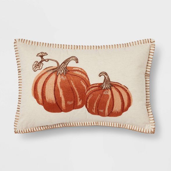 Embroidered Pumpkin Lumbar Throw Pillow Neutral/Orange - Threshold™ | Target