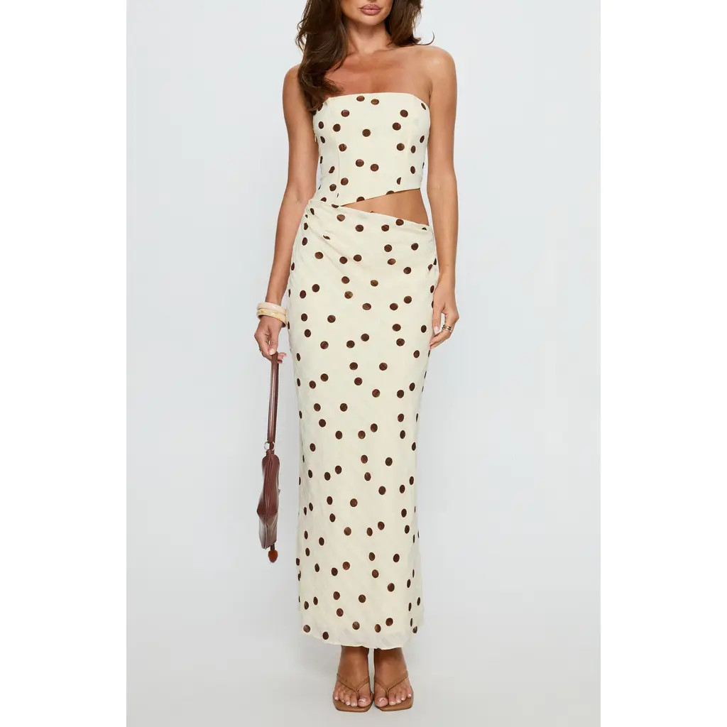 Princess Polly Jasira Strapless Polka Dot Maxi Dress in Cream Polka Dot at Nordstrom, Size 0 | Nordstrom