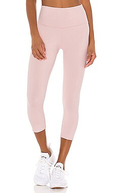 alo High Waist Airbrush Capri Legging in Pink Mauve from Revolve.com | Revolve Clothing (Global)