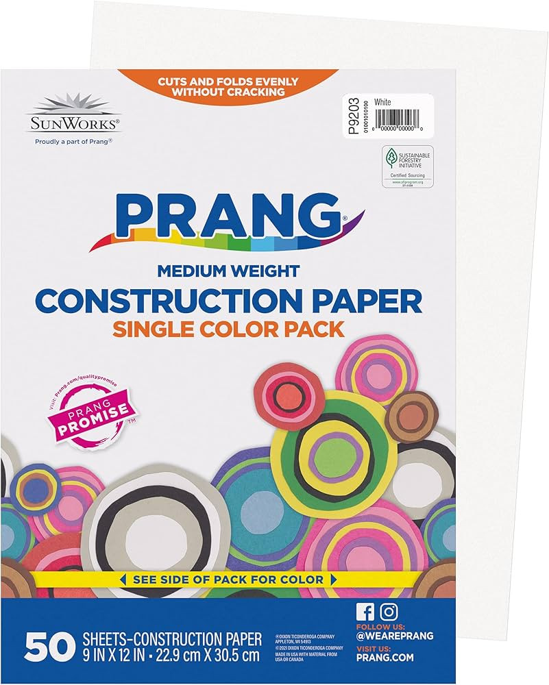 Prang (Formerly SunWorks) Construction Paper, White, 9" x 12", 50 Sheets | Amazon (US)