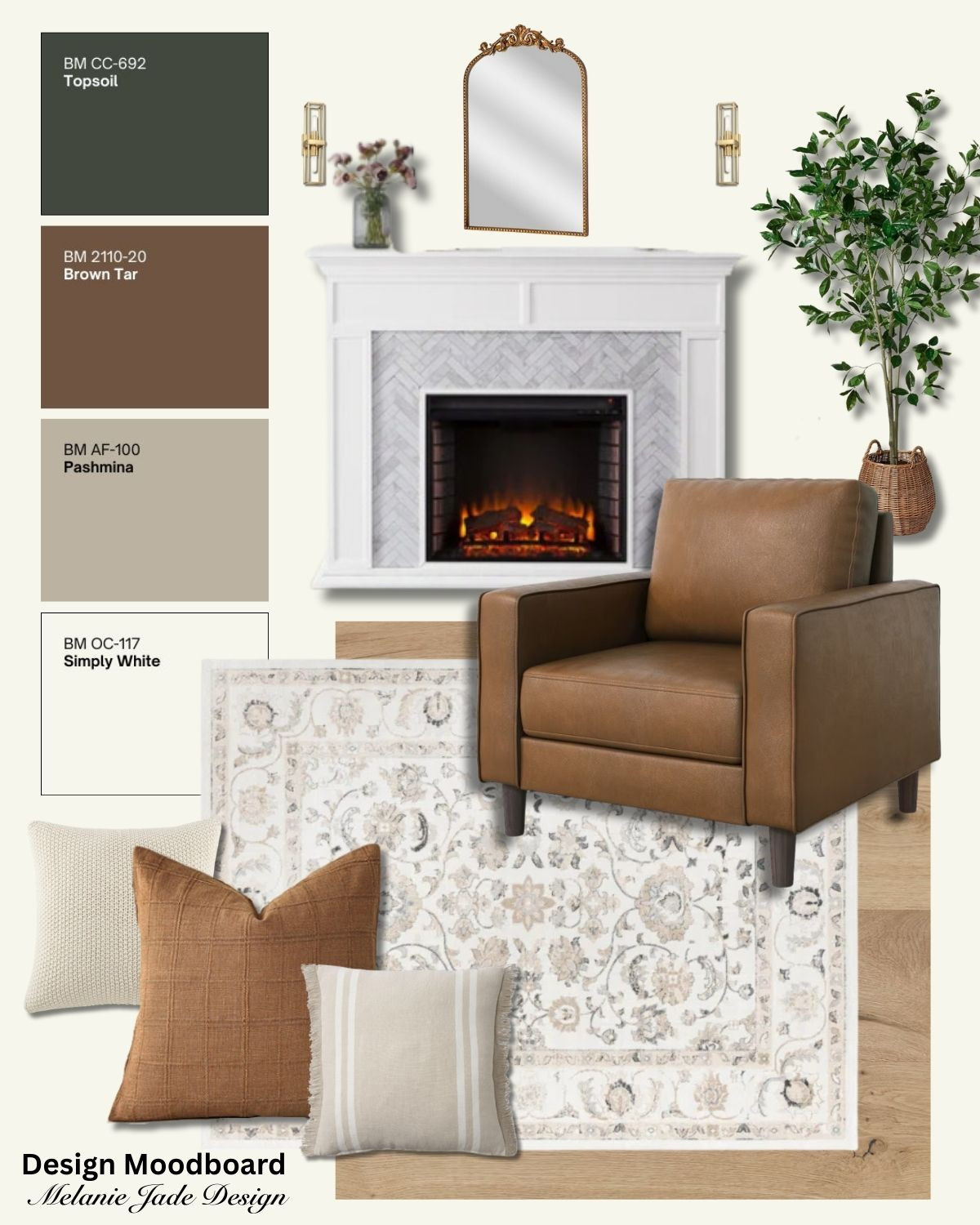 Use Simply White on the walls and Topsoil on built-ins in the living room. Finish with gold hardware, a Persian rug and plants  

 #LTKhome #LTKstyletip