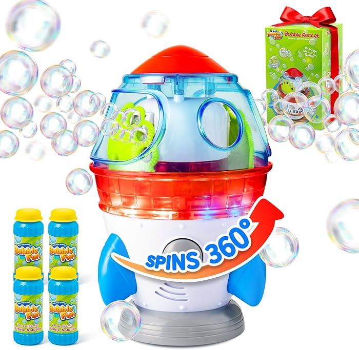 Rocket-Shaped Bubble Machine for Kids & Pets - Dual Powerful Bubble Outlets, Automatic 360\u00b0 ... | Amazon (US)