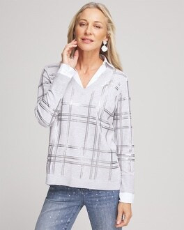 Sequin Plaid Built-In Shirt Knit Sweater | Chico's
