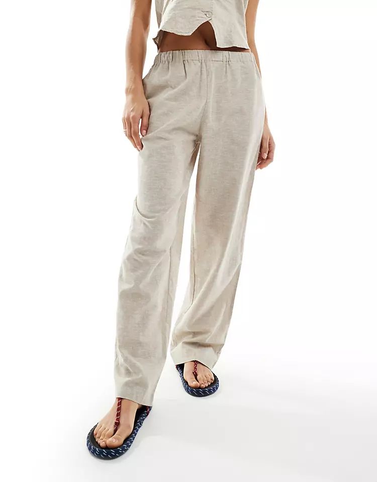 Monki co-ord linen wide leg trousers in beige | ASOS (Global)