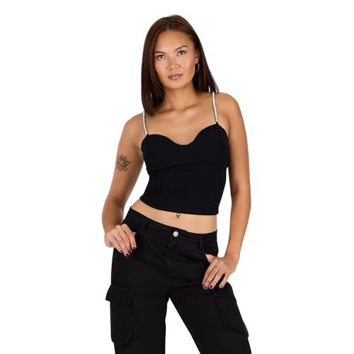Forever 21 Women's Bustier Top with Rhinestone Straps, Black, Small | Amazon (US)