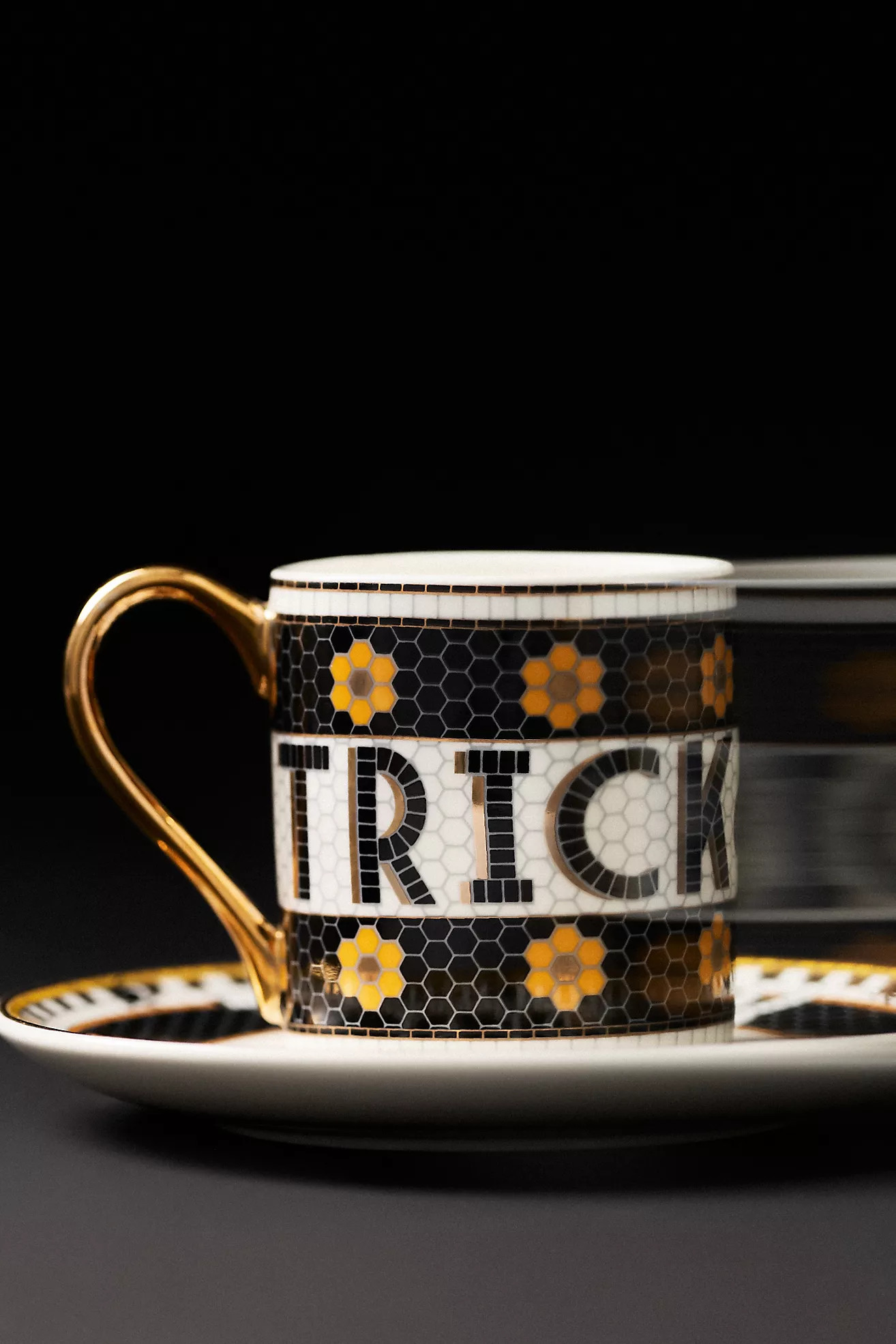 Bistro Tile Stoneware 24k Gold Accent Halloween Espresso Cup | Anthropologie (US)