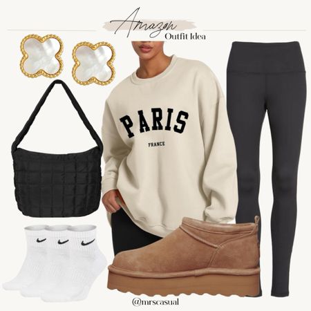 Paris Amazon sweatshirt outfit idea and leggings. Platform ugglike boots 

#LTKSeasonal #LTKfindsunder100 #LTKfindsunder50